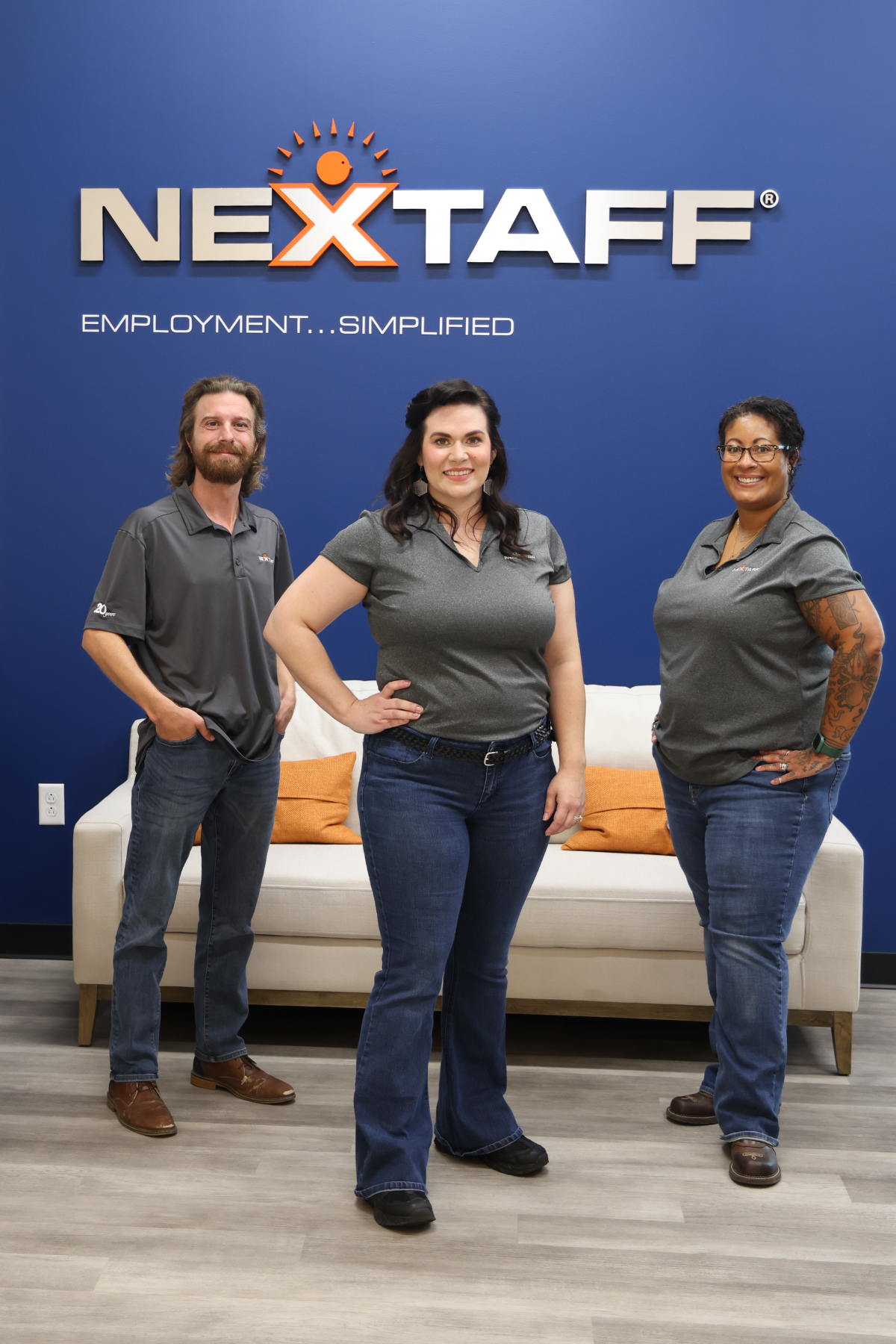 Image of NEXTAFF of Johnson County staffing agency branch manager and account managers.